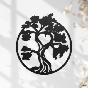 Bonsai circle metal wall art in black color