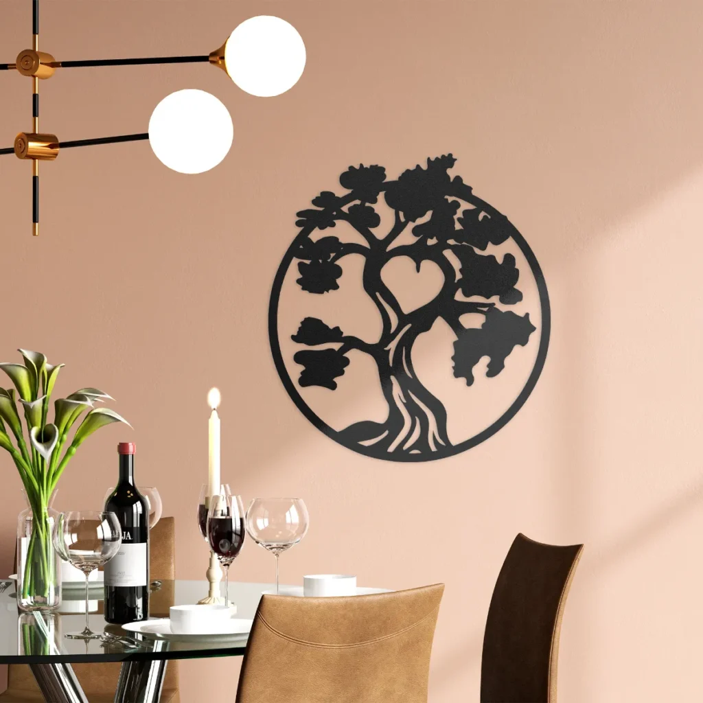 Bonsai circle metal wall art in black color