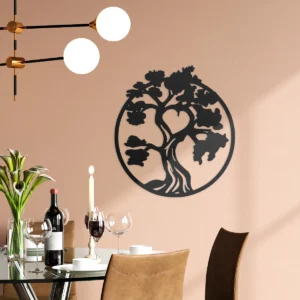 Bonsai circle metal wall art in black color