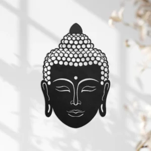 Buddha face metal wall art in black color