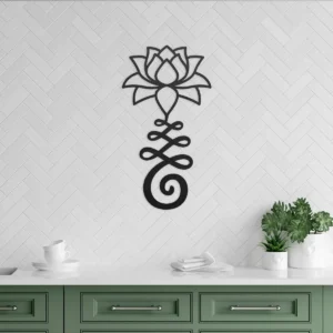 Unalome lotus metal wall art in black color