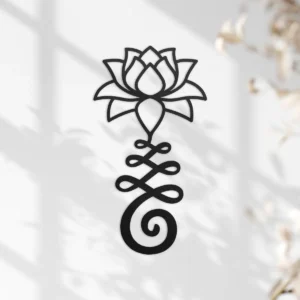 Unalome lotus metal wall art in black color