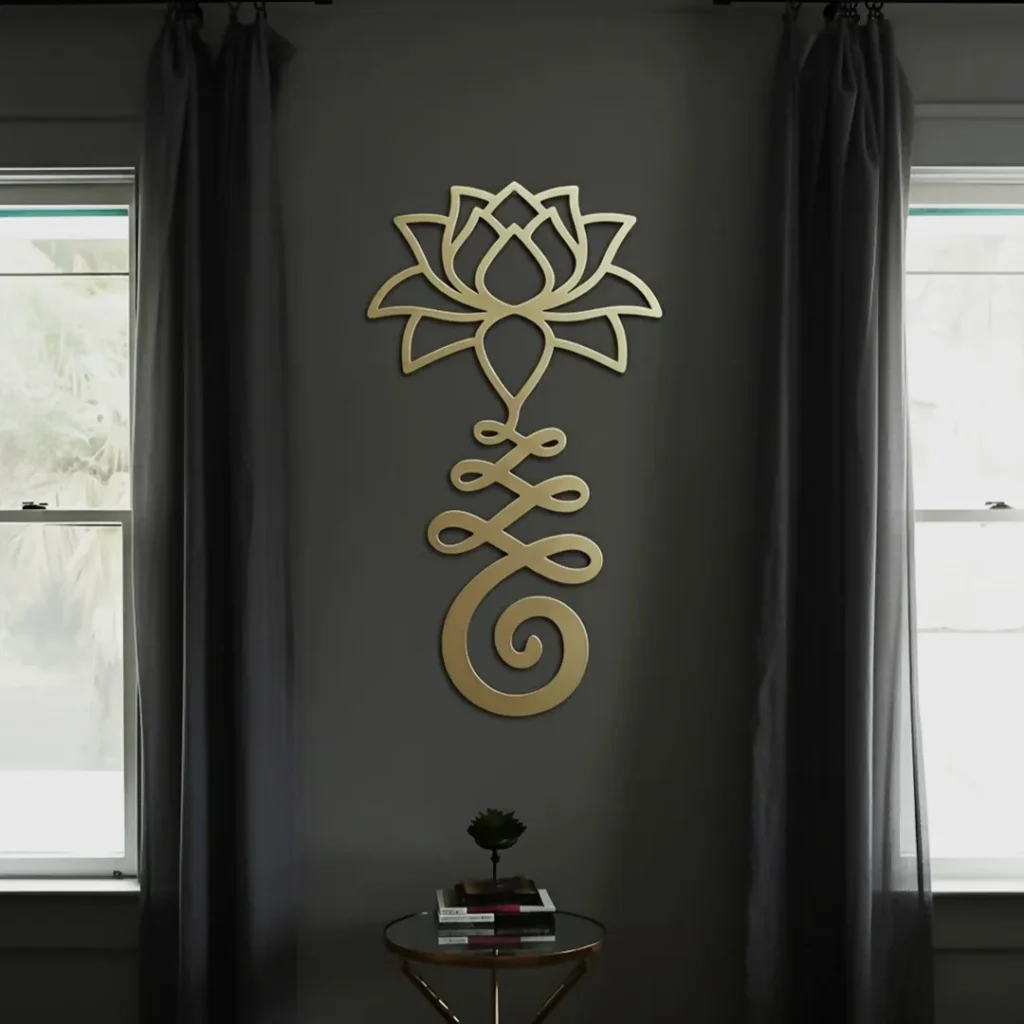 Unalome lotus metal wall art in gold color