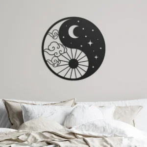 Yin yang metal wall art in black color
