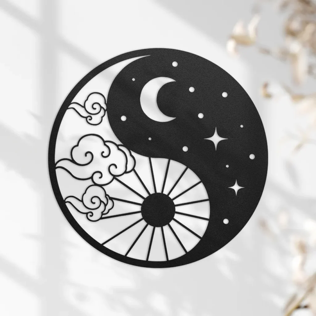 Yin yang metal wall art in black color