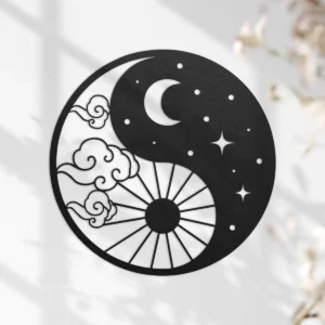 Yin yang metal wall art in black color