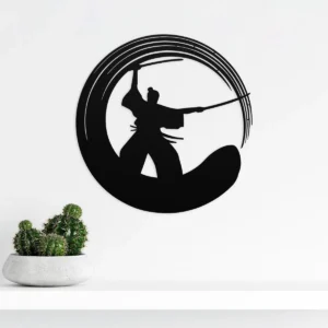 Zen circle samurai metal wall art
